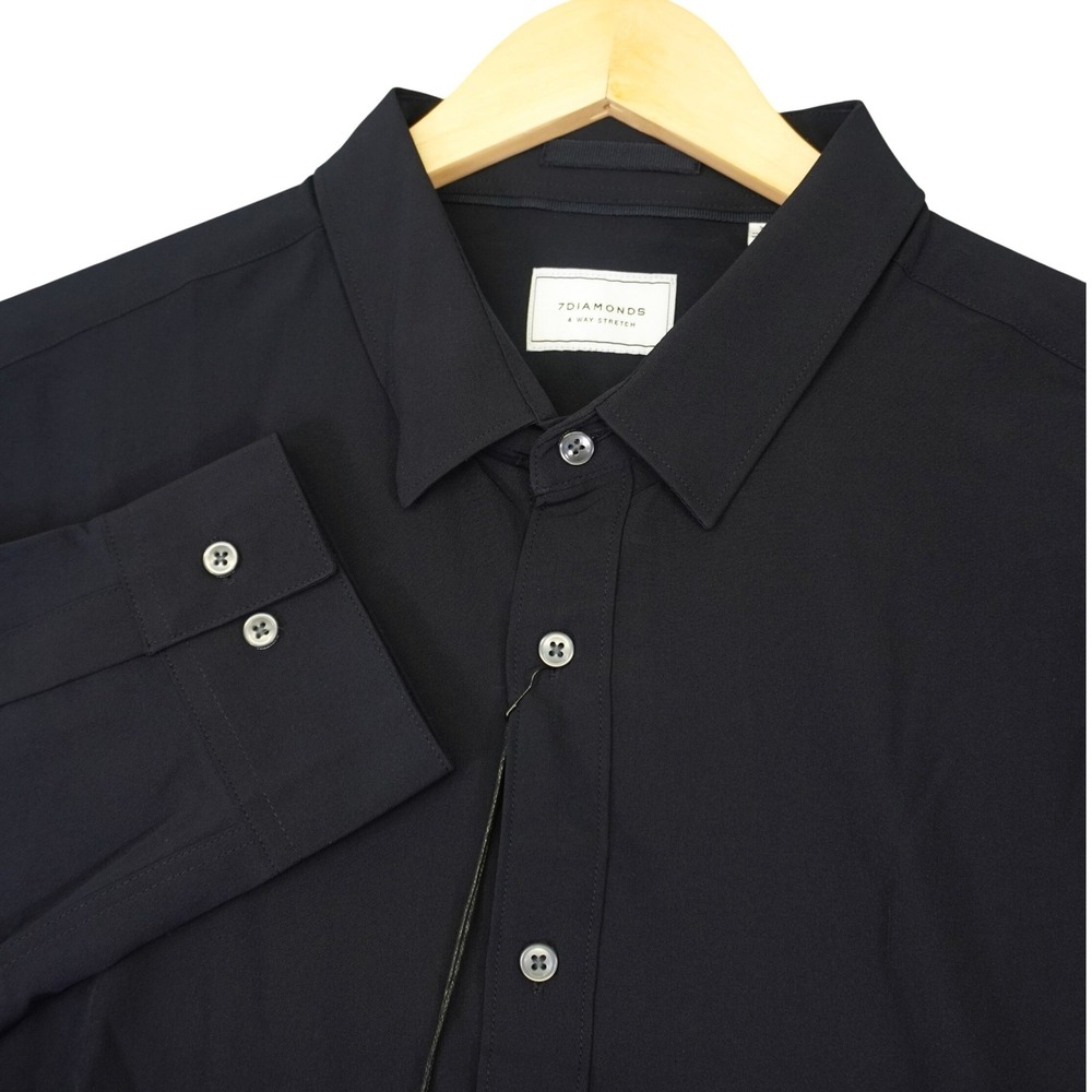 NEW 7 Diamonds Button Up Shirt Mens XL Navy Blue 4 Way Stretch Long Sleeve
